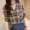 2026 Spring Elegant Korean Plaid Long Sleeve Women's Loose Casual Shirt Jacket