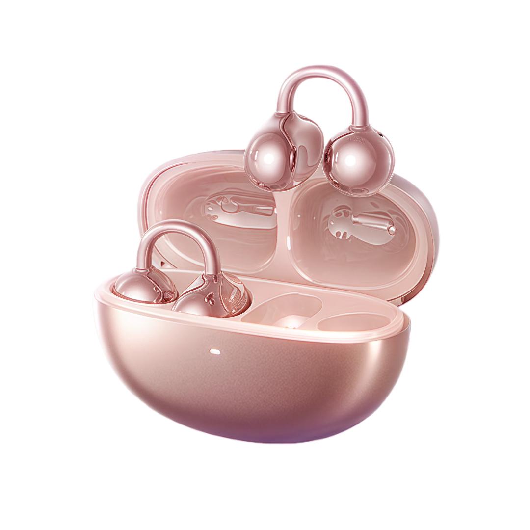 

KINYO Bluetooth Earphones, Clip-On, Bone Conduction, Noise Reduction, Rose Color Яскраво-рожевий