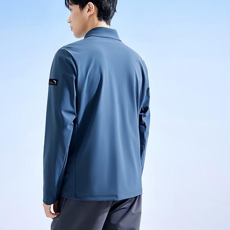 Anta Training Series Letter Print Knitted Sports Jacket Men Jackets Whale-Fin-Blue 152337712-1