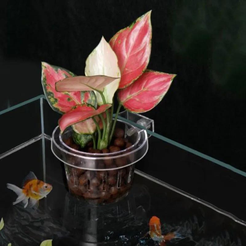 Aquarium Plant Holder Hangable Fish Tank Water Grass Planting Hydroponic Plant Basket Aquarium Planter Cups Wall Mounted Decor