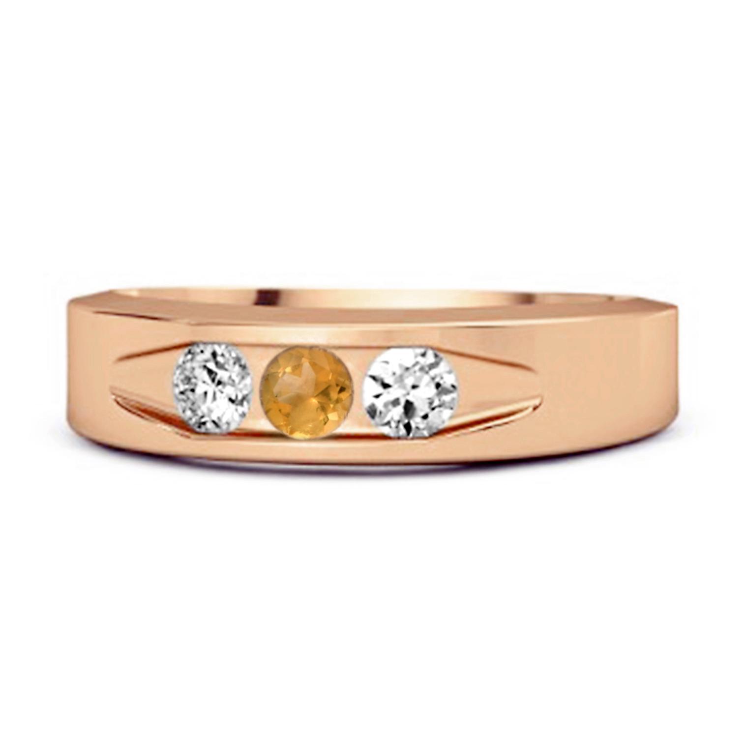Citrine Three Stone Band Ring - 925 Sterling Silver Rose Gold Vermeil 11.5 ярко-розовый