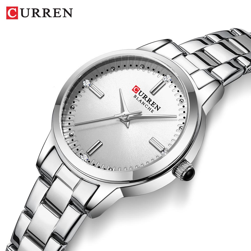 CURREN 9094 Women's Waterproof Quartz Watch: Stainless Steel Strap, Korean Style with Rhinestone Accents.