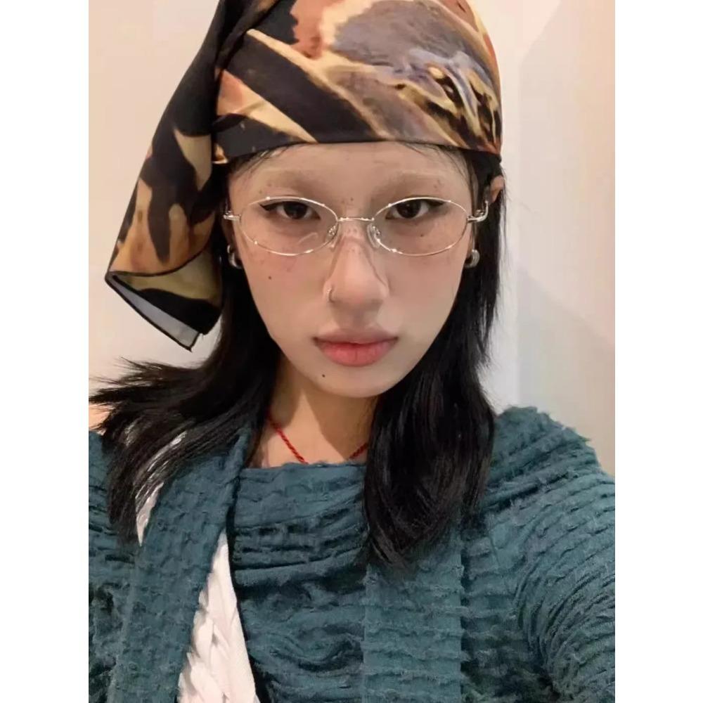 2024 Japanese Harajuku Metal Oval Glasses Gold Silver Metal Square Glasses Vision Care Anti-blue Eyeglasses Frame for Women Men