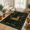 Deer Theme Crystal Velvet Rug Personalized Custom Name Text Soft Floor Mat Home Decor