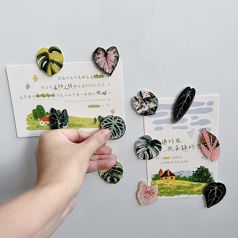Plants Leaves Fridge Magnet Pink Princess Plant Refrigerator Sticker Acrylic Simulation Leaf Magnet Sticker Home Kitchen Decor
