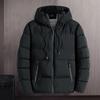 Yousheng Men Cotton Coat Stand Collar Drawstring Long Sleeve Quilted Jacket with Pockets Zipper Placket Solid Color Thickened Warm Outerwear