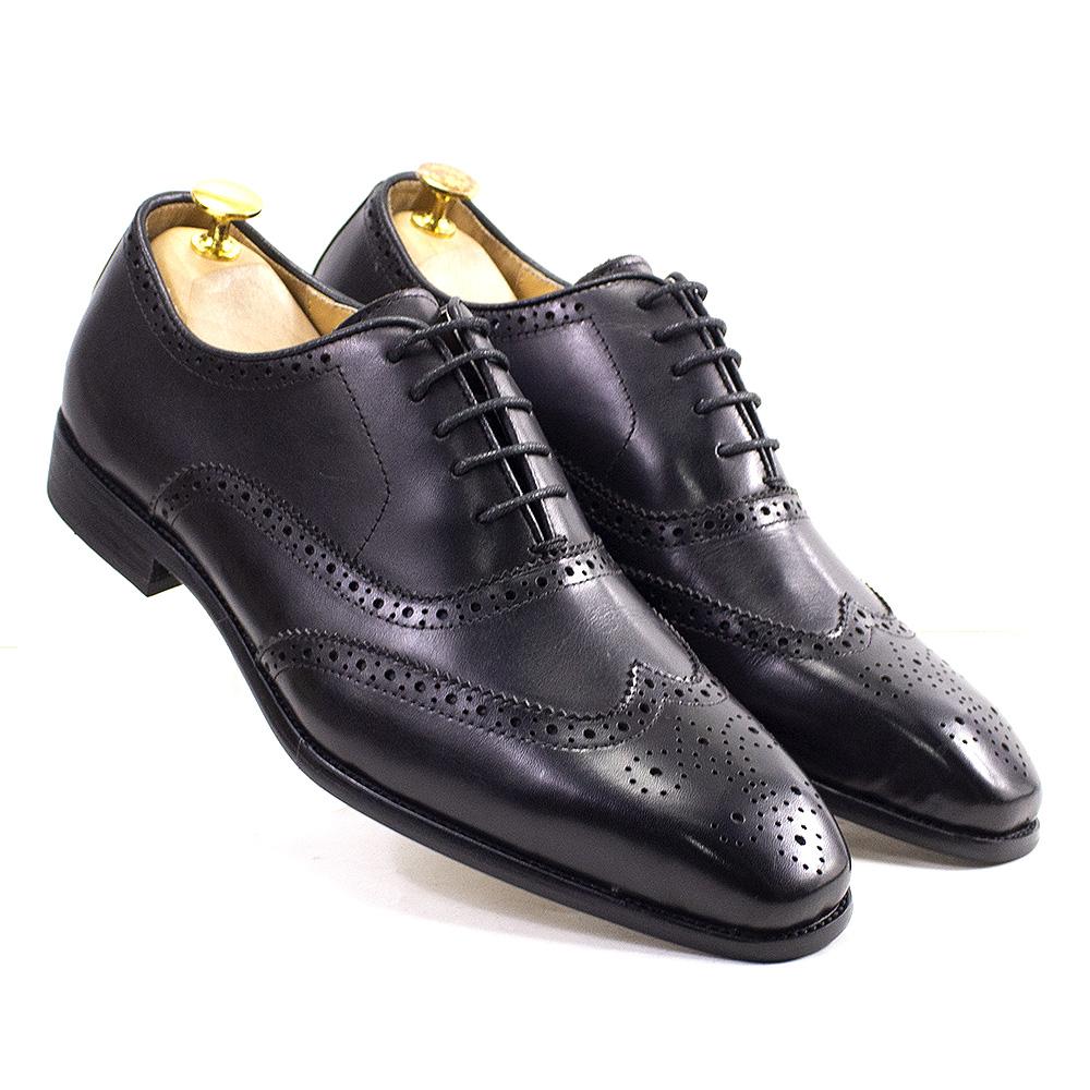 Fashion Size 7-12 Handmade Men's Wingtip Oxford Shoes Genuine Calfskin Leather Brogue Dress Shoes Classic Business Formal Shoes for Men