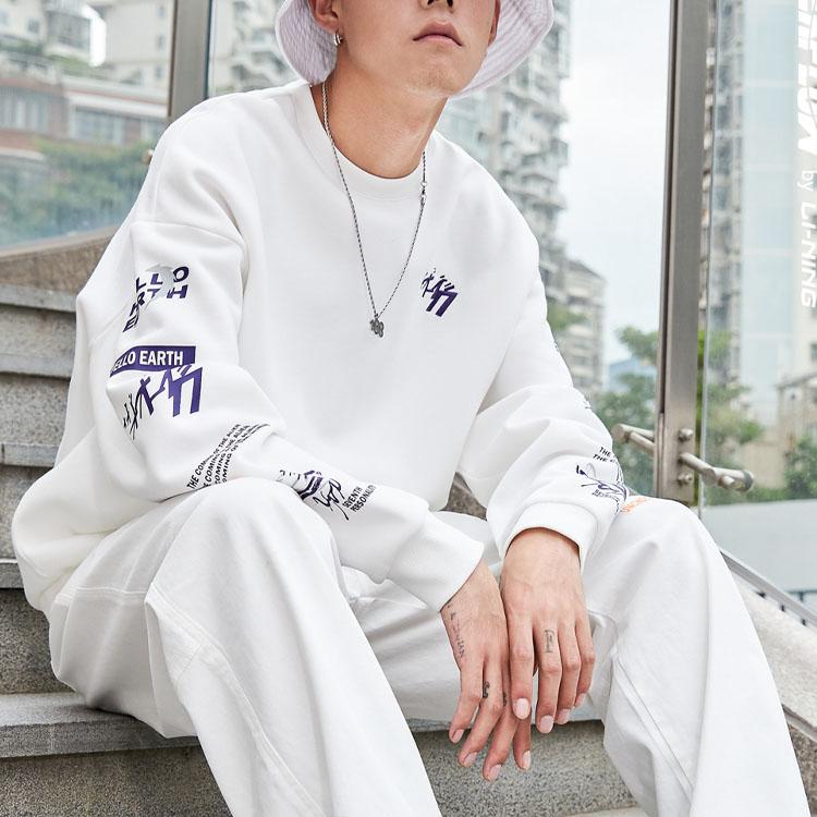 Li Ning CF Long Sleeve Crew Neck Pullover Sweatshirt Unisex Sweatshirt Off-White AWDQC14-4