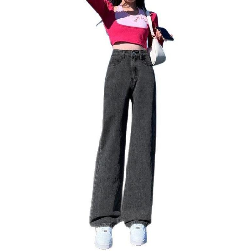 Spring and Autumn Loose, Thin and Tall, Versatile High-waisted Straight Jeans, Retro Small Man Mopping the Floor, Wide-leg Trousers for Women