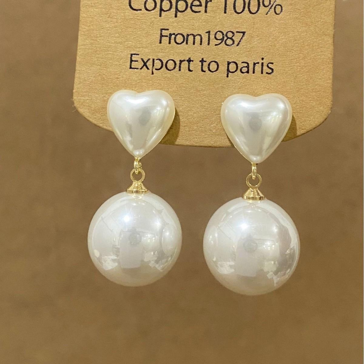 Elegant French Heart Pearl Stud Earrings for Women - Simple, Versatile, and Ladylike Fashion Jewelry.