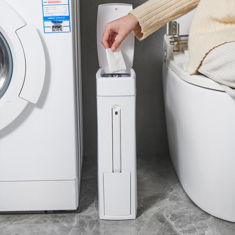 Ultra-Thin Bathroom Toilet with Covered Brush & Crevice Trash Can