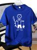 Unisexs Tee Stick Figure Fishing Boy Line Art Print Cotton Short Sleeve Male Casual Streetwear Outdoor Daily Basic Fashion Top