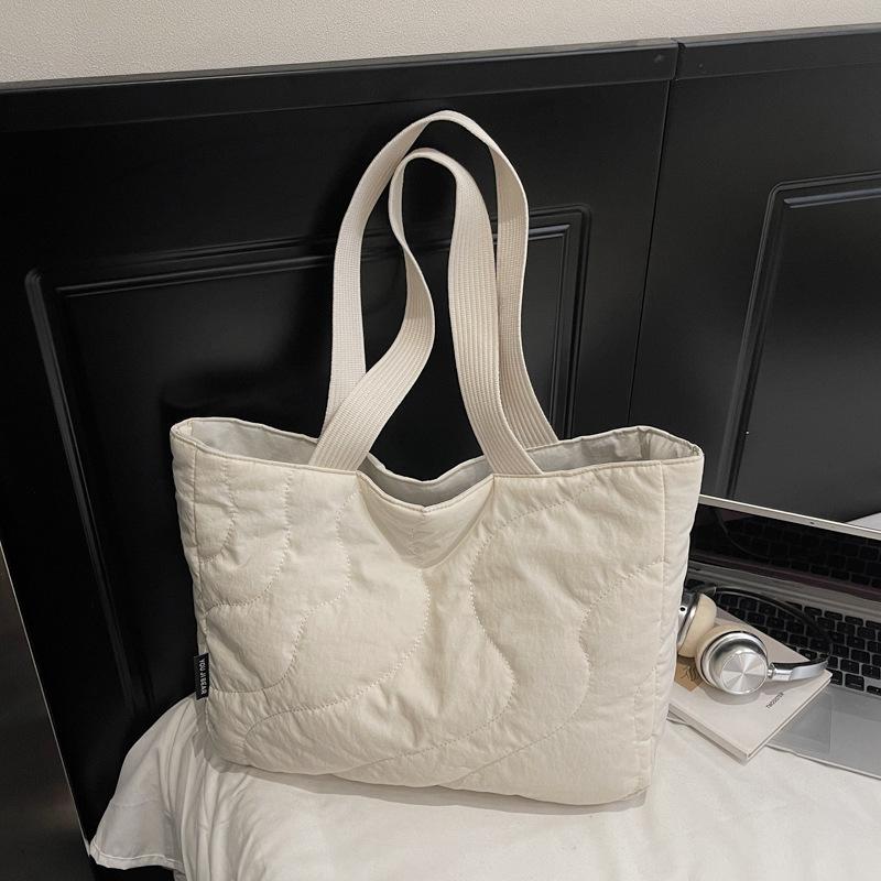 

Fashi Embroidered Cott Top Handle Bag Women Large Tote Storage Bag for Daily Use Texture Simple and Versatile Shoulder Bag білий