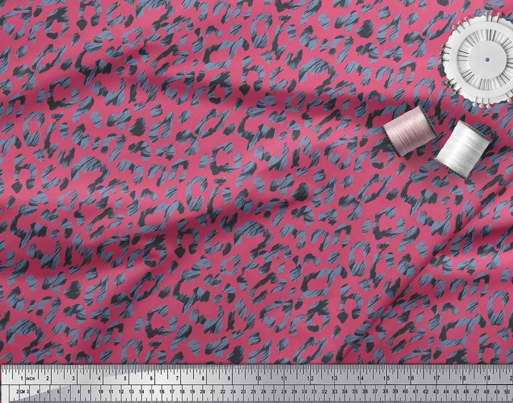 Soimoi Japan Crepe Satin Fabric Leopard Animal Skin Printed Craft Fabric by the metre 42 Inch
