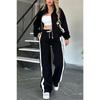 Tuta Sportiva da Donna 2 Pezzi Giacca a Zip Strisciata + Pantaloni a Gamba Larga con Coulisse Striscia Laterale a Contrasto Outfit Sportivo Casual Coordinato