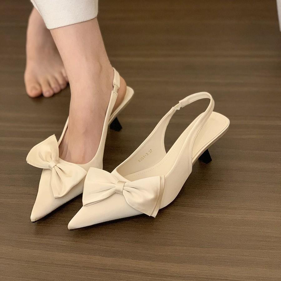 Purple pointed high heels bag head sandals fairy shoes 2025 spring and summer French temperament socialite stiletto shoes