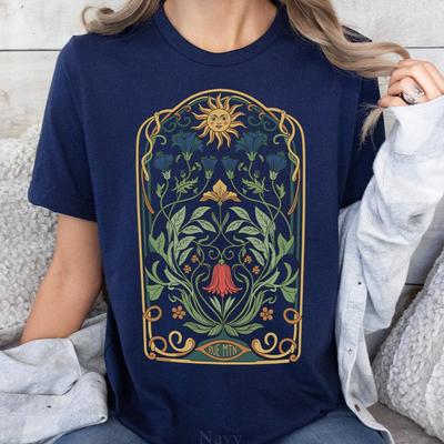 Art Nouveau Floral Sun Shirt, Whimsigoth Boho Nature Graphic Tee