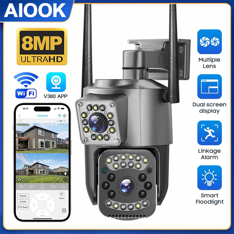 Купить AIOOK 8MP 4K WIFI камера с двумя объективами, уличная ...