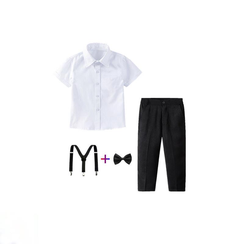 Boys' White Shirt & Black Shorts Summer Set - Short-Sleeved Performance Wear