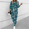Completo Due Pezzi da Donna con Stampa Leopardo, Maglia a Manica Lunga Girocollo & Pantaloni Jogger con Coulisse, Tuta Casual per Primavera Autunno