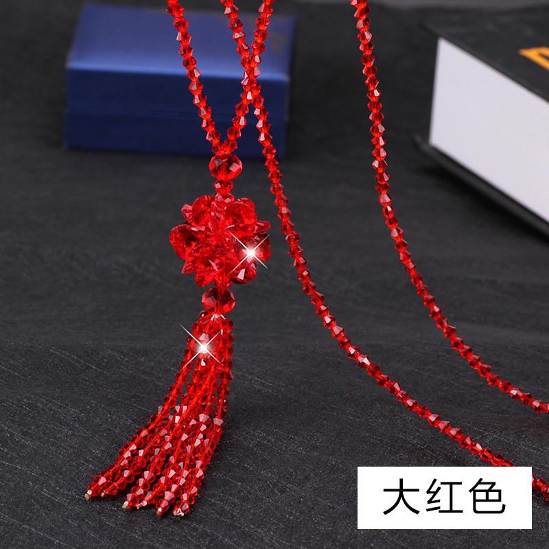 Crafted Beautifully Long Ethnic Crystal Necklace For Women With Stunning Detail Tassel