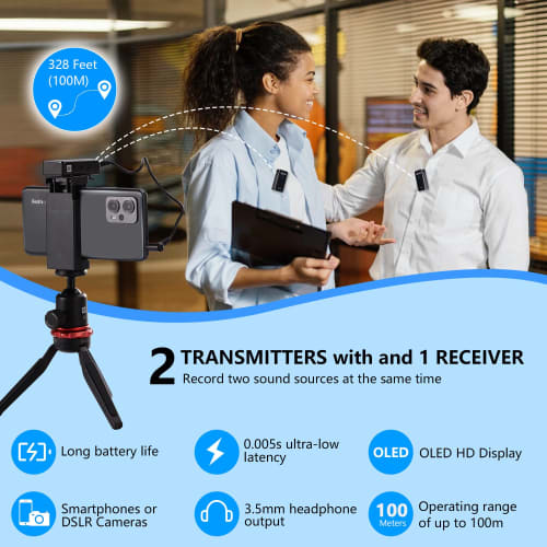 BOYA BY-XM6 S2 Mini Wireless Lavalier Microphone System with OLED Screen for DSLR Camera Smartphone YouTube Video Facebook Live Stream
