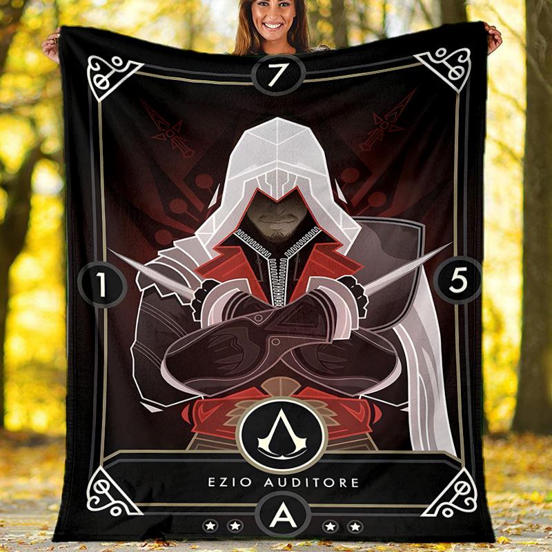 1pc Assassin's Creed Theme Blanket - Digital Print, Polyester, Cozy for All Seasons, Perfect for Outdoor, and Travel