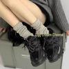 Women's Thick Scrunch Socks: Spring-Summer Mid-Calf, White & Gray Knee-High Wool Knitted Leg Warmers