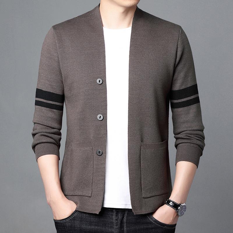 Spring and Autumn Men's Autumn Sweater New Men's Lapel Ripped Top Korean Version Loose Trend Knitted Cardigan