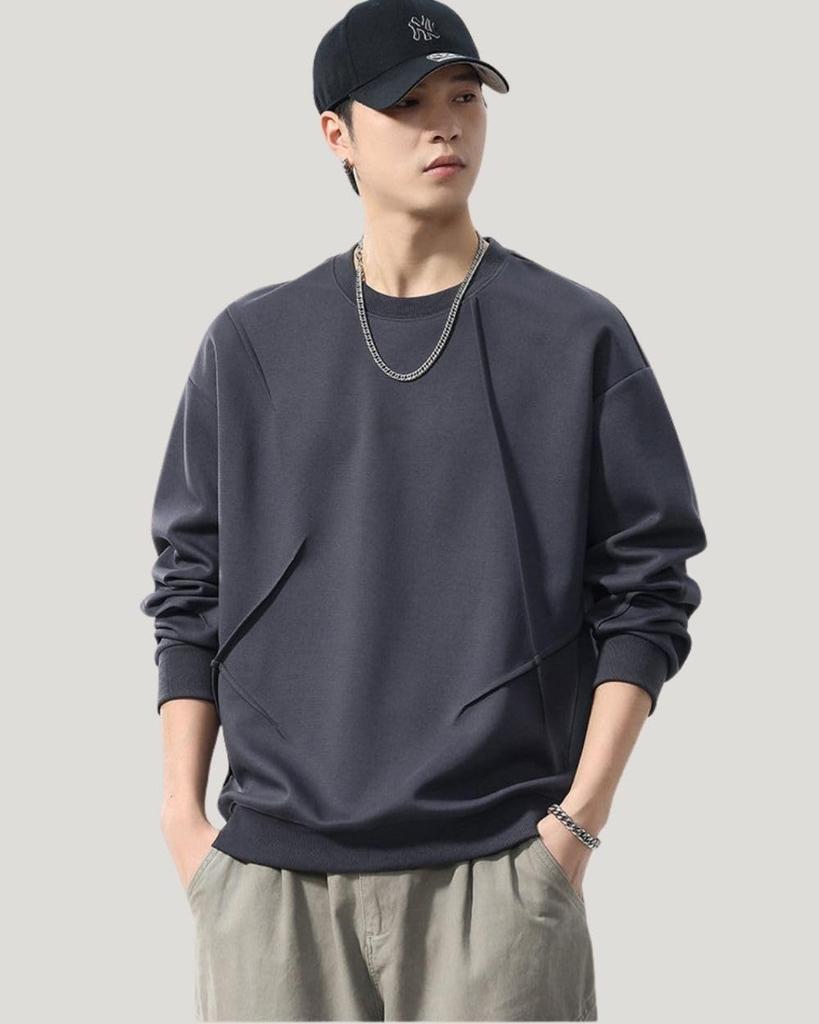 Long Plus Simple and Round Solid Loose Dark [foveitaa] Men's Fall/Winter Sweatshirt, Sleeve, Size, Stylish, Collar, Popular, Color, Pullover, Cool,