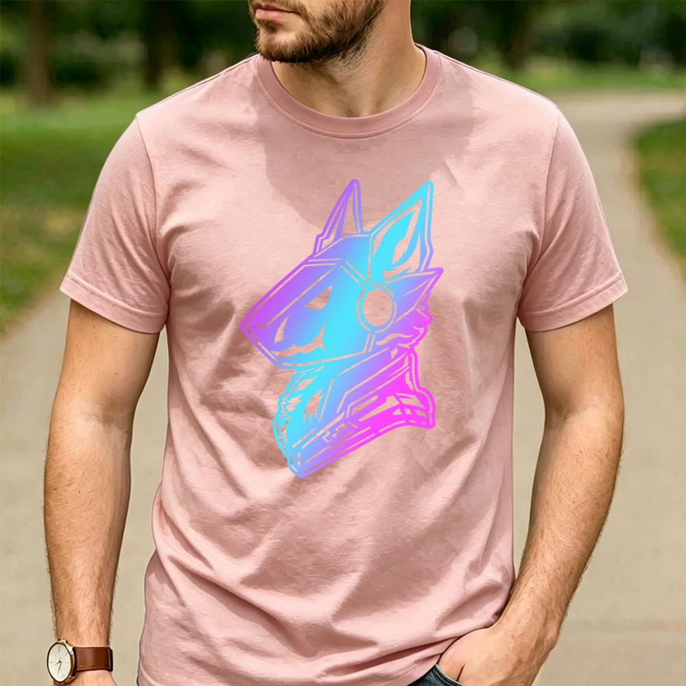 Cyan Pink Gradient Protogen Furry Robot Head TShirt Cotton Short Sleeve Neon Futurism Fursona Casual Unisex Graphic Tees