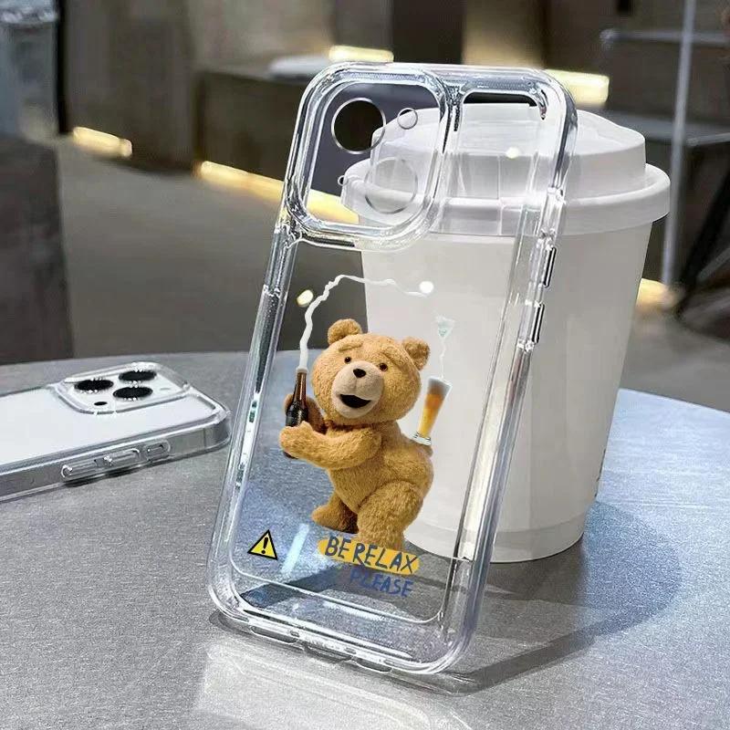 

Cartoon Beer Bear Phone Case For iPhone 17 16 15 11 12 14 13 Pro Max Mini SE 7 8 Plus Funny Luxury Transparent Soft Cover Shell iPhone 12 Mini
