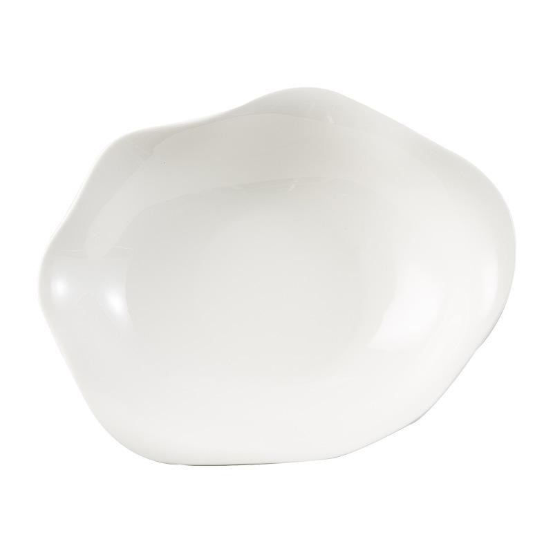 Pure White Irregular Soup Bowl Household Ceramic Salad Bowl Noodle Bowl Hotel High-End Cold Dish Soup Plate Artistic Conception Dish Tableware