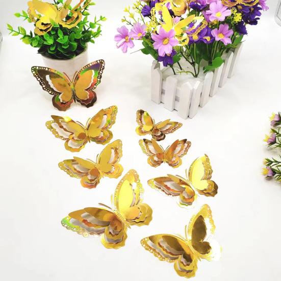 12 Pcs 3 Layers Wing Butterfly Wall Decor Removable 3D Hollow Butterfly Wall Decals for Crafts Home Bedroom Baby Shower Birthday Party Cake Decoration