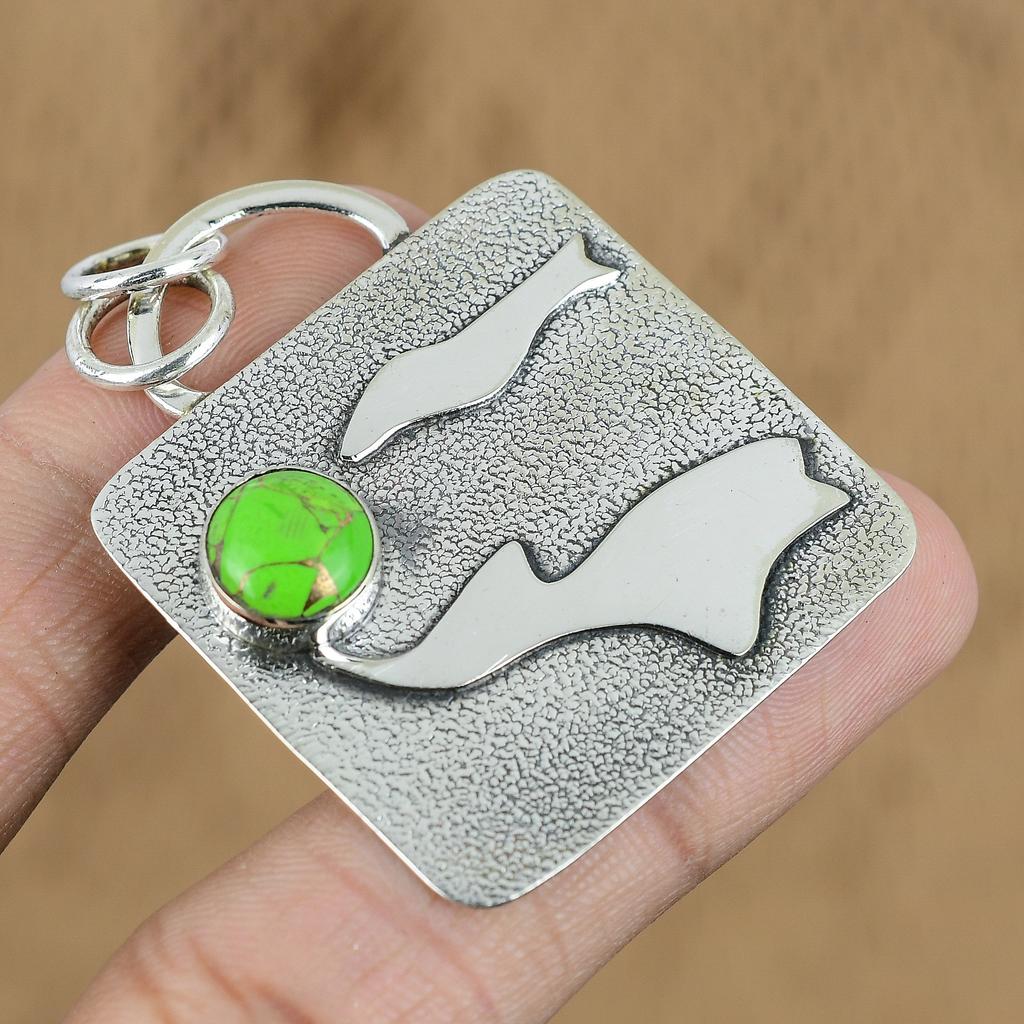Natural Copper Green Turquoise Gemstone 925 Sterling Silver Pendant For Girls