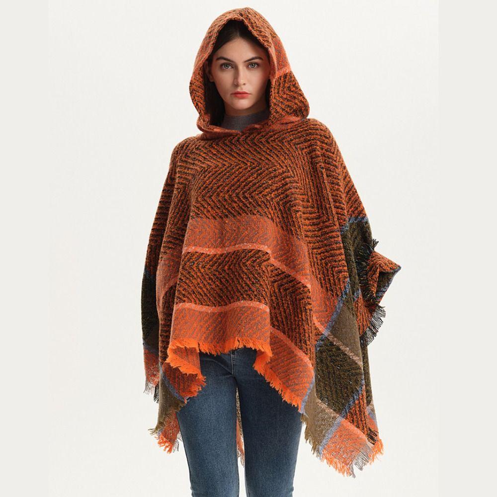 Neck Warmer Hooded Cape Fishbone Pattern Women Shawl Elegant Knitted Scarf Daily