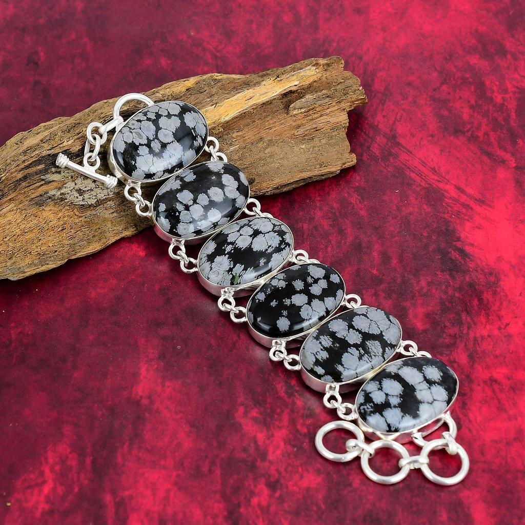 Snowflake Obsidian Gemstone Jewelry, 925 Solid Sterling Silver Bracelet, Obsidian Bracelet Jewelry, Dazzling Handmade Jewelry For Love