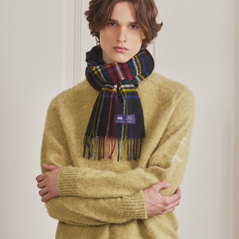 ABRAHAM MOON Merino Wool Muffler 25cm - Black Stuart