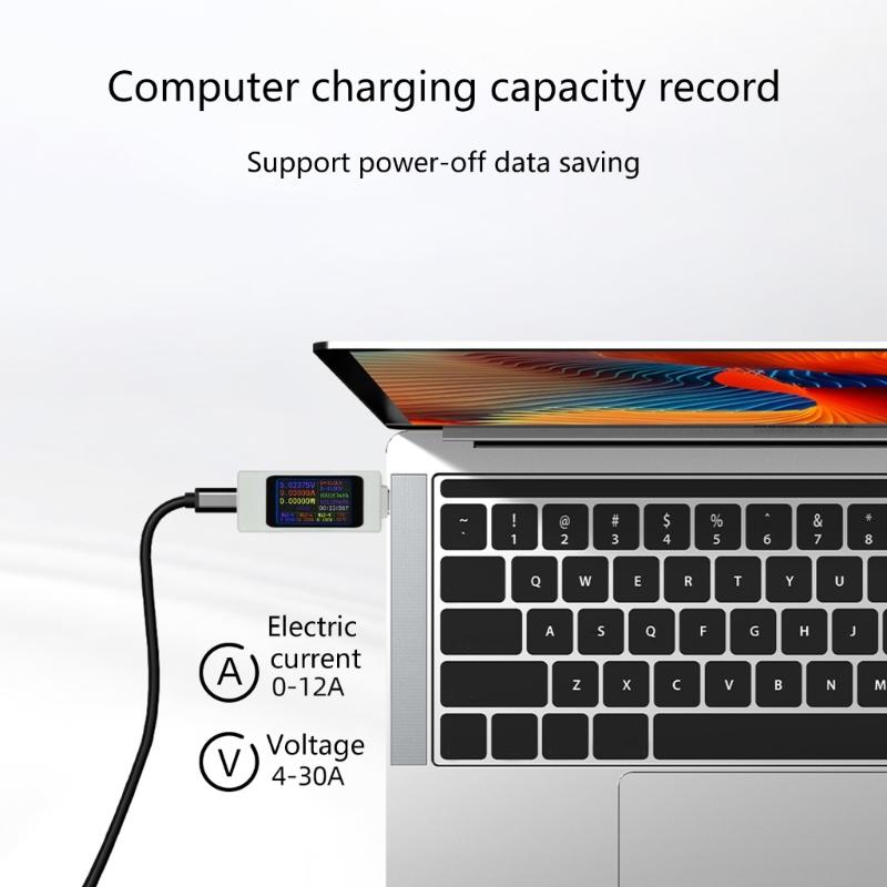 USB C Display Meter for Charging Data Review, Male to Female Type C Tool with 2 Way Monitoring Support for Daily Device Use at the Desk