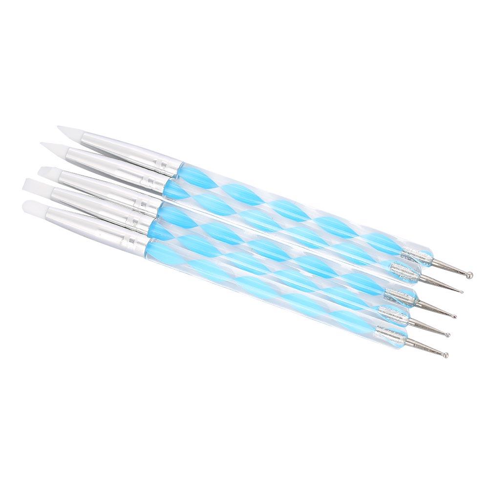 5pcs Dual ended Carving Sculptur Pen Set Silicone Head Dotting Pen Manicure Nail Art Tool Pink