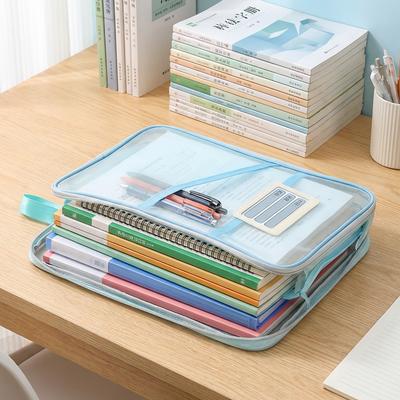 A4 Transparent Document Organizer L-Shaped Double Layer Nylon Mesh File Storage Bag