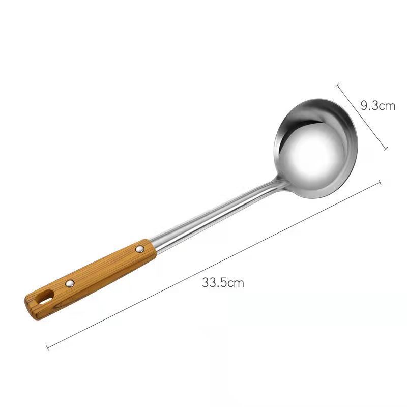 Kitchen Tool Wood Grain Handle Stainless Steel Pot Spatula Soup Heat Insulation Frying Spatula Colander Insulated Kitchenware