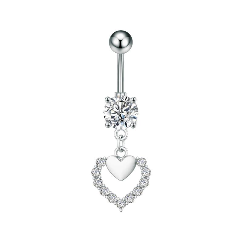 Fashion Simple Zircon Heart Belly Button Rings Stainless Steel Navel Piercing Barbell For Women Sexy Body Jewelry Beach Jewelry