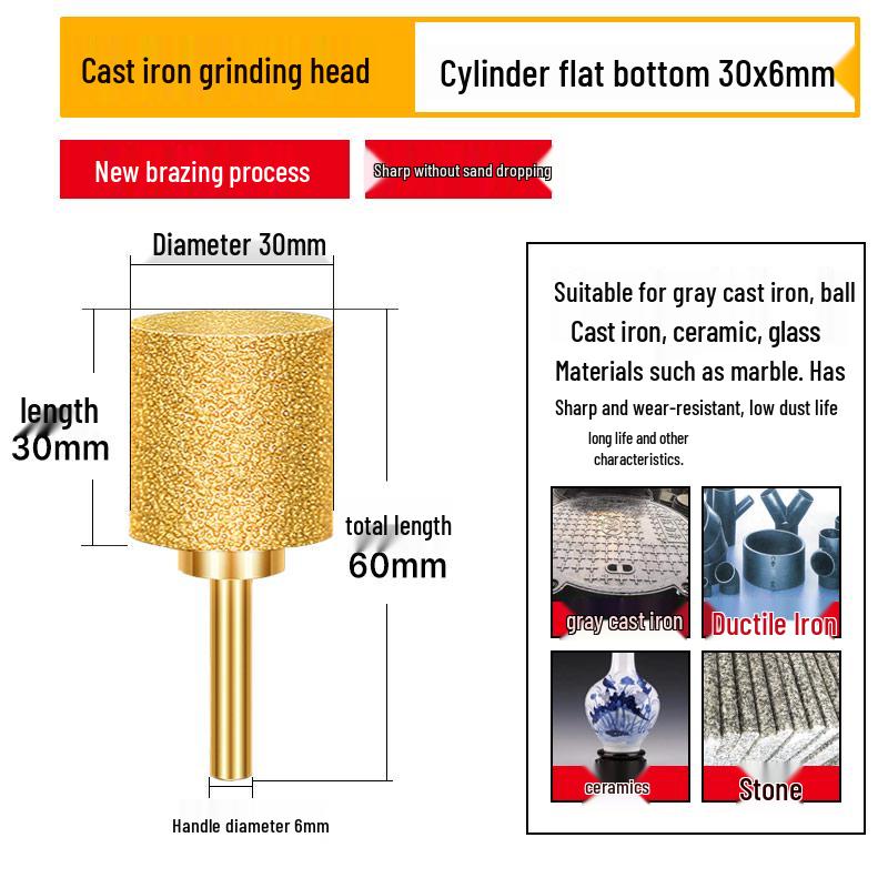 Diamond Brazed Carbide Grinding Head for Ductile Iron & Stone, Compatible with Electric Drills