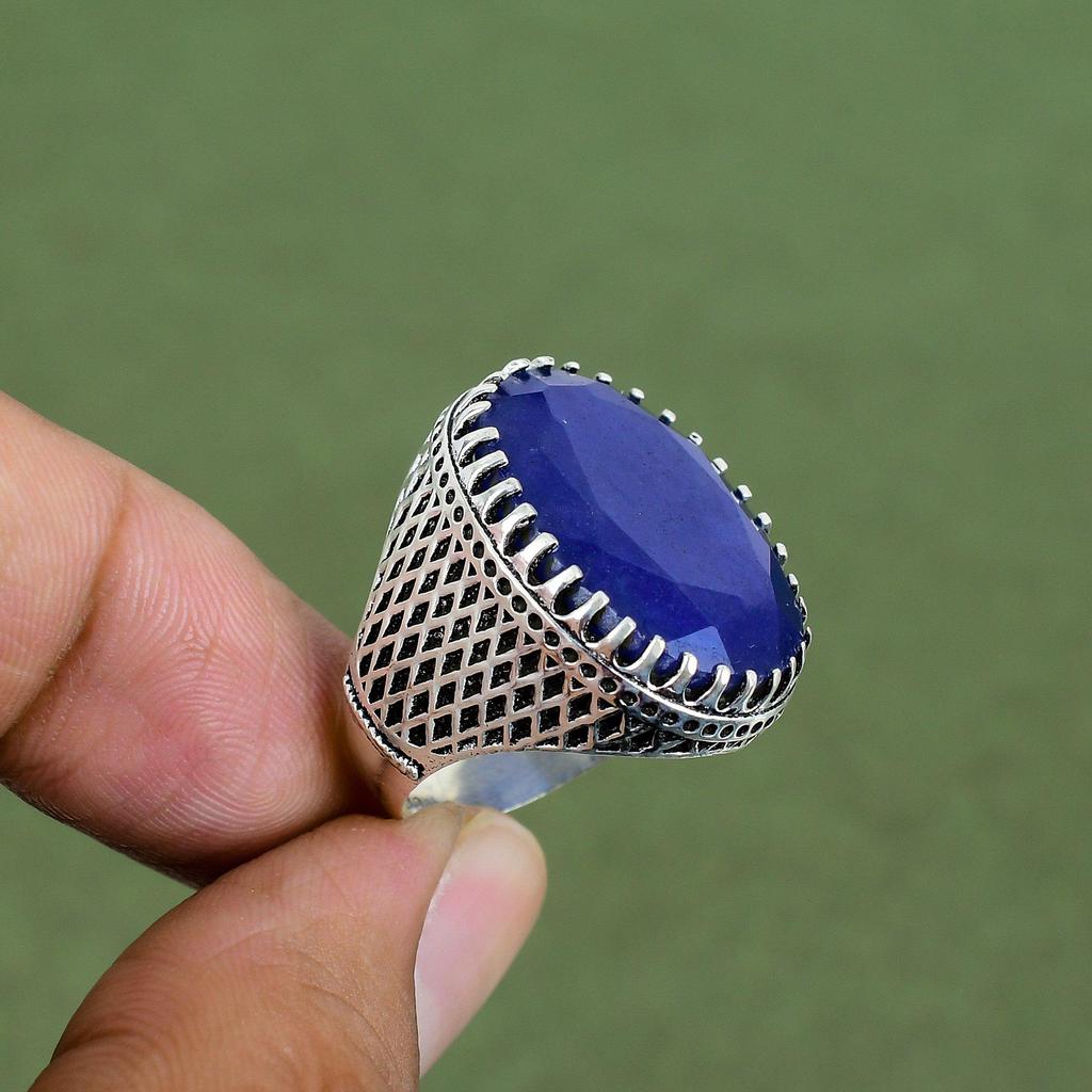 Faceted Blue Sapphire Ring 925 Sterling Silver Ring Handmade Jewelry Gemstone Ring Blue Sapphire Jewelry Gift For Him Available In Ring Size