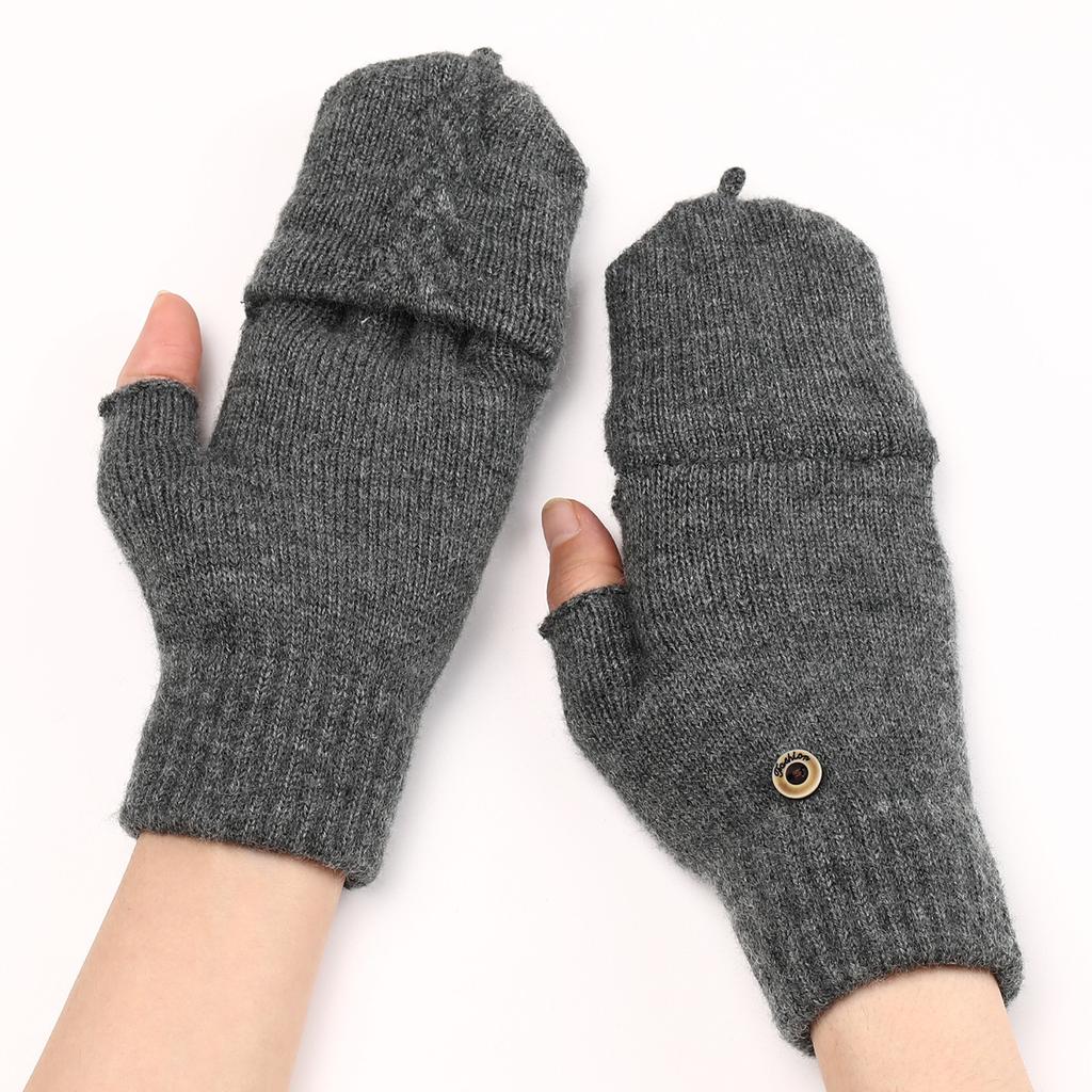 Nuevos Guantes Cálidos de Lana de Medio Dedo con Tapa Abatible Bordados para Hombre y Mujer Otoño e Invierno para Escribir Cubrebrazos Tejidos sin Dedos