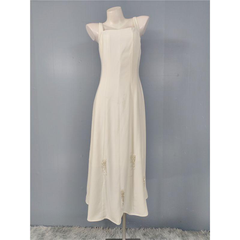 

Французский стиль Элегантный дизайн с квадратным вырезом Украшения в виде бриллиантов Цветочный Блестящее платье в стиле Хепберн Нишевый дизайн Платье-слинг с большим подолом Платье феи Fairy White XL