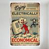 Vintage Electric Hot Water Heater Tin Sign with Cartoon Character & 'Enjoy HOT WATER' Retro Industrial Metal Wall Decor for Bar