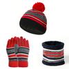 Kids Winter Woolen Yarn Knitted Pompom Hat Beanie Neck Scarf Gloves Warm Set
