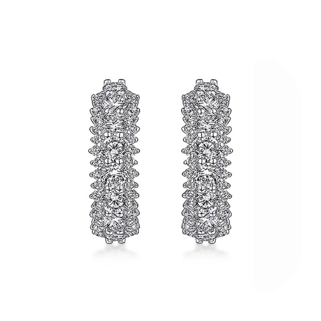 Full Pave Stone Huggie Hoop Earrings Sparkling Stacked Design Elegant Everyday Women Jewelry